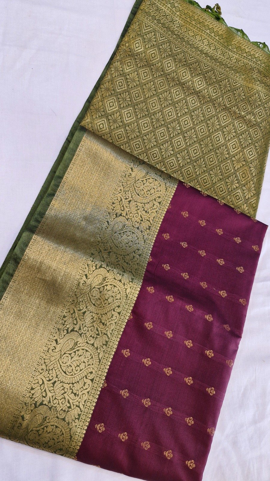 Gold Weave Designer Deep Wine Maroon And Olive Green Premium Semi Silk Saree Gold Weave Designer Deep Wine Maroon And Olive Green Premium Semi Silk Saree - Image 3