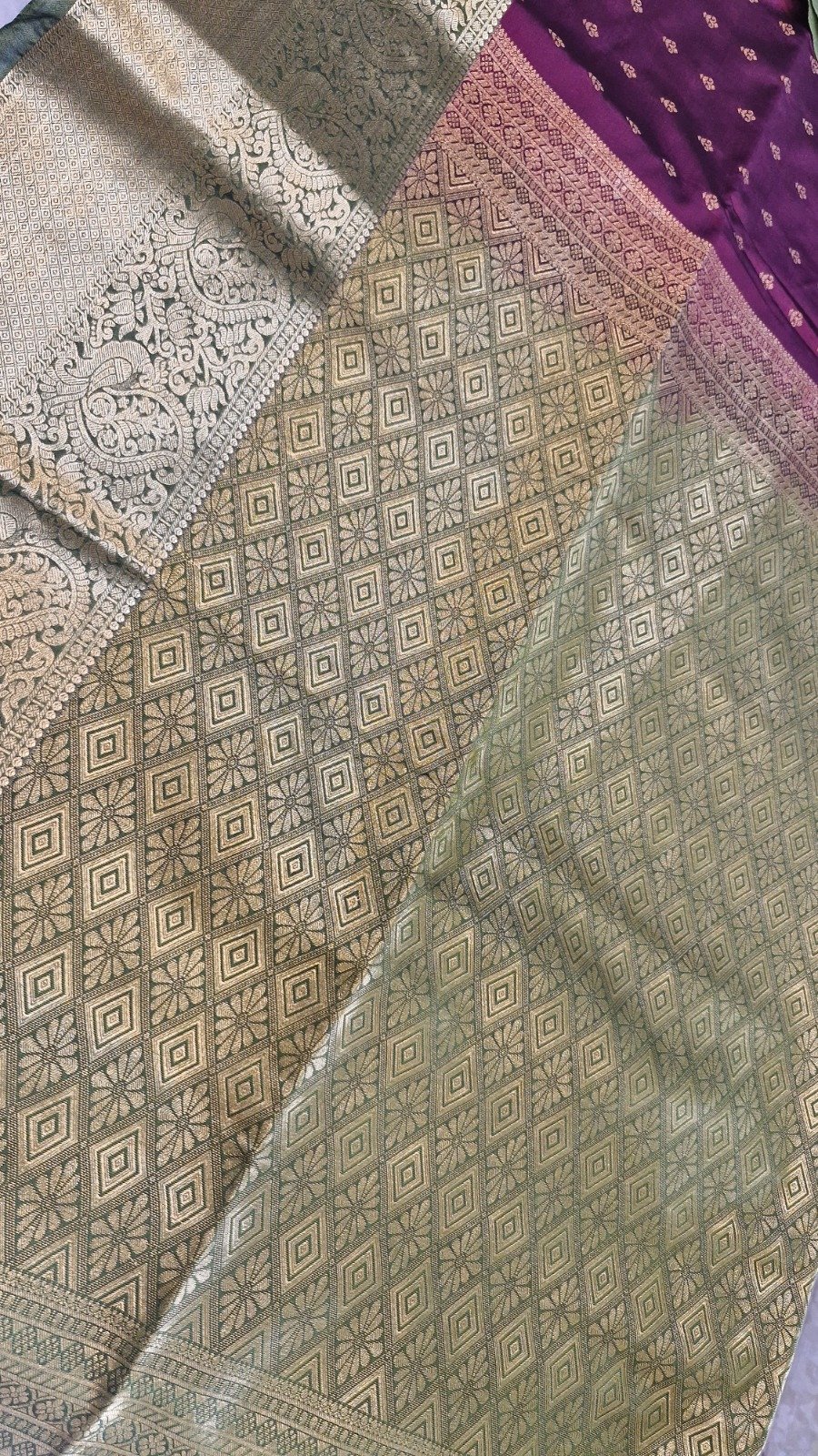 Gold Weave Designer Deep Wine Maroon And Olive Green Premium Semi Silk Saree Gold Weave Designer Deep Wine Maroon And Olive Green Premium Semi Silk Saree - Image 6