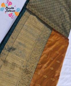 Gold Weave Designer Rust Orange And Teal Green Premium Semi Silk Saree Gold Weave Designer Rust Orange And Teal Green Premium Semi Silk Saree