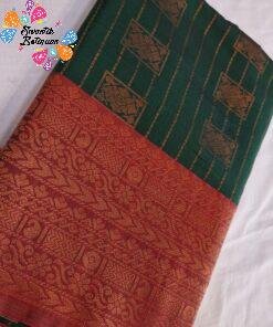 Floral Designer Dark Green With Dark Maroon Premium Semi Silk Saree