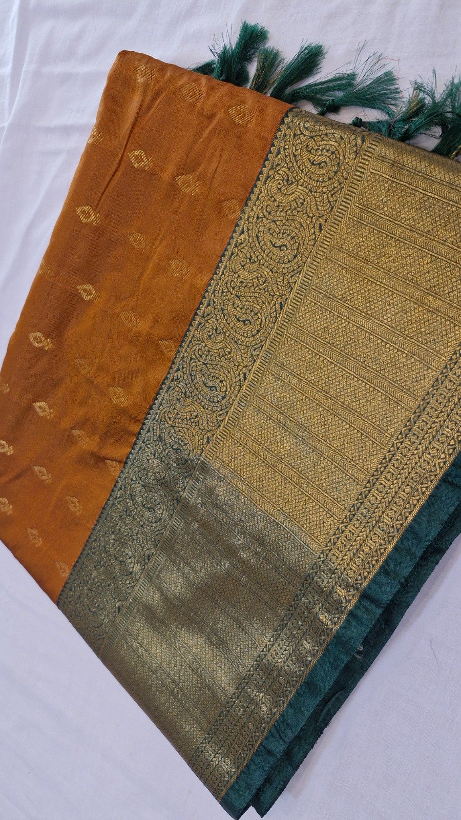Gold Weave Designer Rust Orange And Teal Green Premium Semi Silk Saree Gold Weave Designer Rust Orange And Teal Green Premium Semi Silk Saree - Image 4
