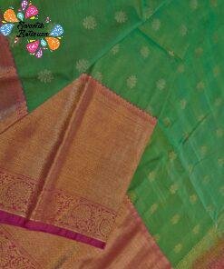 Floral Designer Green With Pink Premium Semi Silk Saree