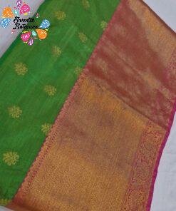Floral Designer Green With Pink Premium Semi Silk Saree