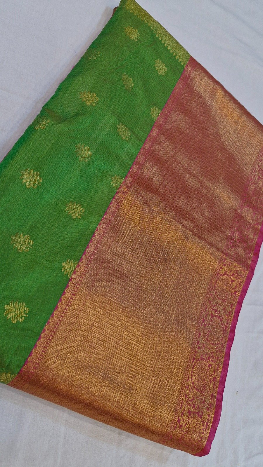 Floral Designer Green With Pink Premium Semi Silk Saree Floral Designer Green With Pink Premium Semi Silk Saree