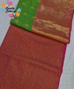 Alternative view of Floral Designer Green With Pink Premium Semi Silk Saree