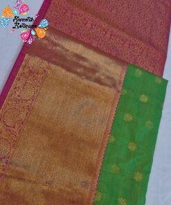 Floral Designer Green With Pink Premium Semi Silk Saree