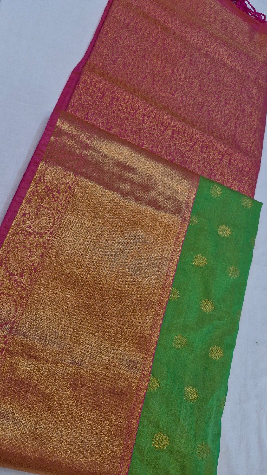 Floral Designer Green With Pink Premium Semi Silk Saree Floral Designer Green With Pink Premium Semi Silk Saree - Image 4