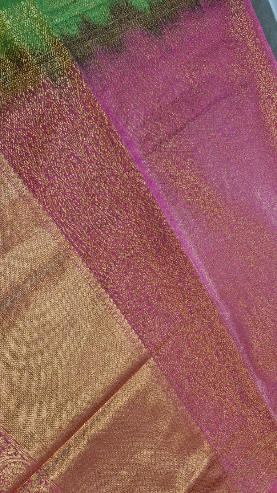Floral Designer Green With Pink Premium Semi Silk Saree Floral Designer Green With Pink Premium Semi Silk Saree - Image 5