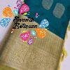 Floral Designer Peacock Blue With Olive Green Premium Semi Silk Saree