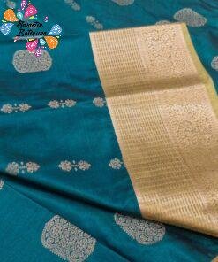 Floral Designer Peacock Blue With Olive Green Premium Semi Silk Saree