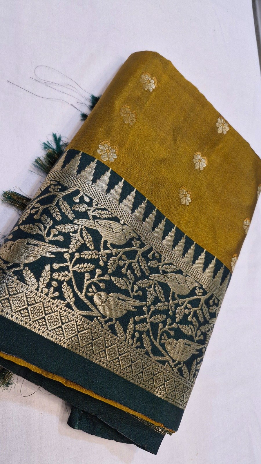 Floral Designer Mustard Gold With Deep Peacock Blue Premium Semi Silk Saree Floral Designer Mustard Gold With Deep Peacock Blue Premium Semi Silk Saree