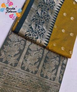 Floral Designer Mustard Gold With Deep Peacock Blue Premium Semi Silk Saree Floral Designer Mustard Gold With Deep Peacock Blue Premium Semi Silk Saree