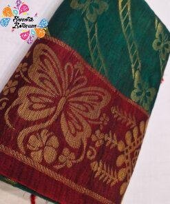 Floral Designer Dark Green With Dark Maroon Premium Semi Silk Saree