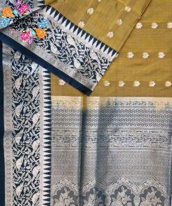 Floral Designer Mustard Gold With Deep Peacock Blue Premium Semi Silk Saree Floral Designer Mustard Gold With Deep Peacock Blue Premium Semi Silk Saree