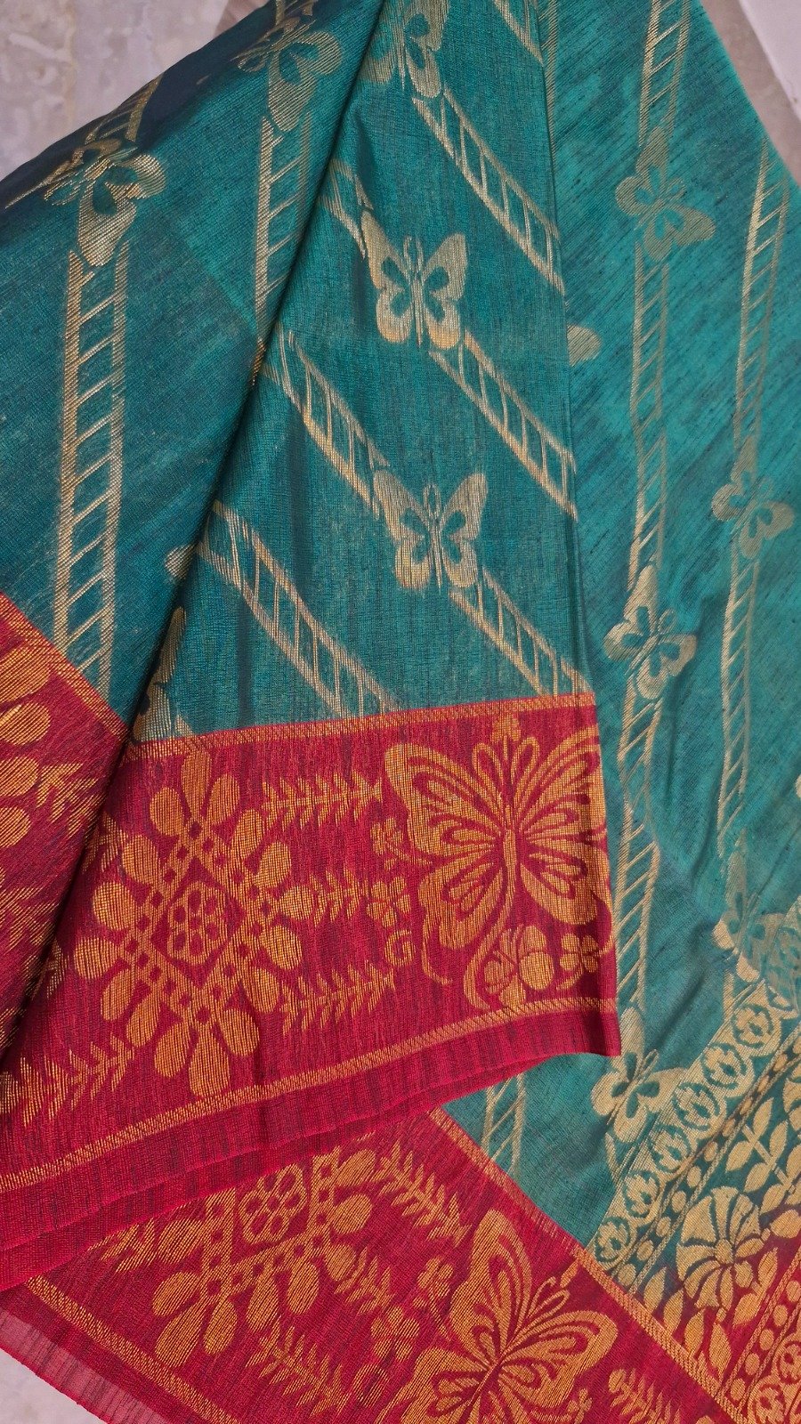 Floral Designer Dark Green With Dark Maroon Premium Semi Silk Saree Floral Designer Dark Green With Dark Maroon Premium Semi Silk Saree - Image 5