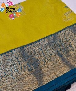 Deer Designer Lime Yellow And Peacock Blue Premium Semi Silk Saree Deer Designer Lime Yellow And Peacock Blue Premium Semi Silk Saree