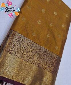 Floral Designer Mustard Yellow With Deep Wine Purple Premium Semi Silk Saree