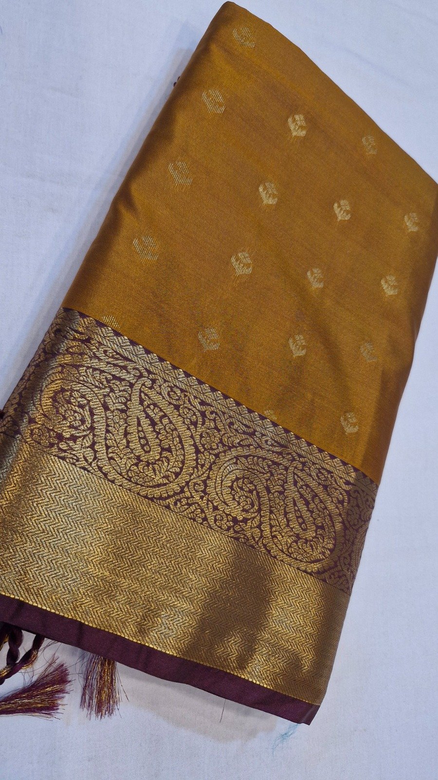 Floral Designer Mustard Yellow With Deep Wine Purple Premium Semi Silk Saree Floral Designer Mustard Yellow With Deep Wine Purple Premium Semi Silk Saree