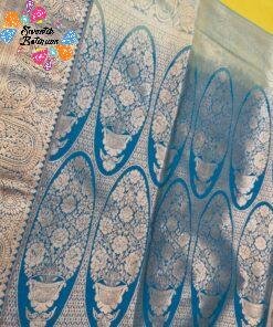 Deer Designer Lime Yellow And Peacock Blue Premium Semi Silk Saree