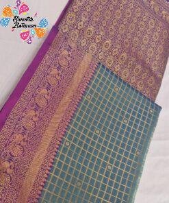 Checked Designer Peacock Green With Purple Premium Semi Silk Saree