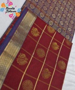 Peacock Designer Dark Maroon With Purple Premium Semi Silk Saree Peacock Designer Dark Maroon With Purple Premium Semi Silk Saree