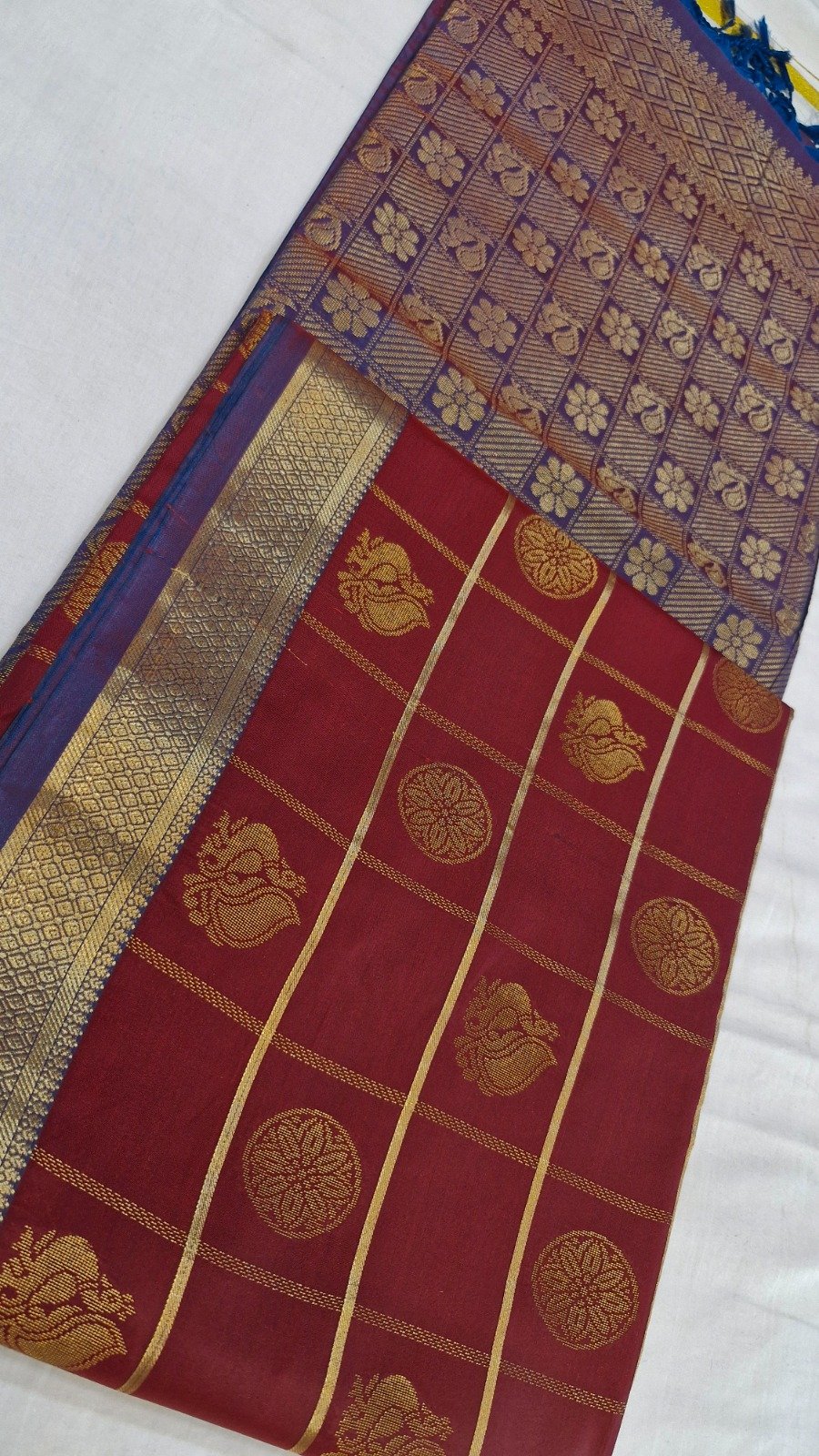 Peacock Designer Dark Maroon With Purple Premium Semi Silk Saree Peacock Designer Dark Maroon With Purple Premium Semi Silk Saree - Image 3