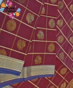 Peacock Designer Dark Maroon With Purple Premium Semi Silk Saree Peacock Designer Dark Maroon With Purple Premium Semi Silk Saree