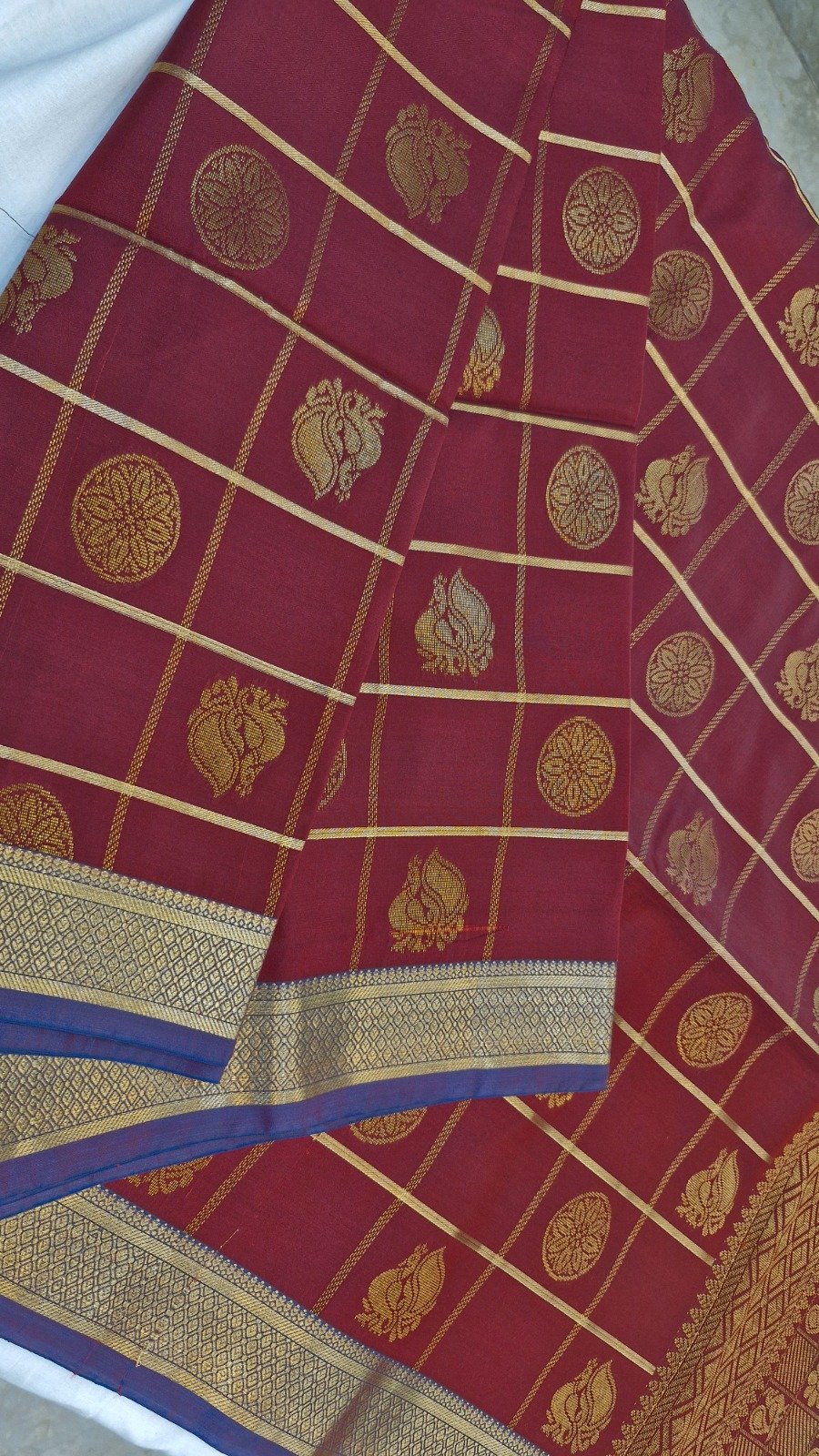 Peacock Designer Dark Maroon With Purple Premium Semi Silk Saree Peacock Designer Dark Maroon With Purple Premium Semi Silk Saree - Image 4