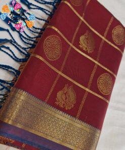 Peacock Designer Dark Maroon With Purple Premium Semi Silk Saree