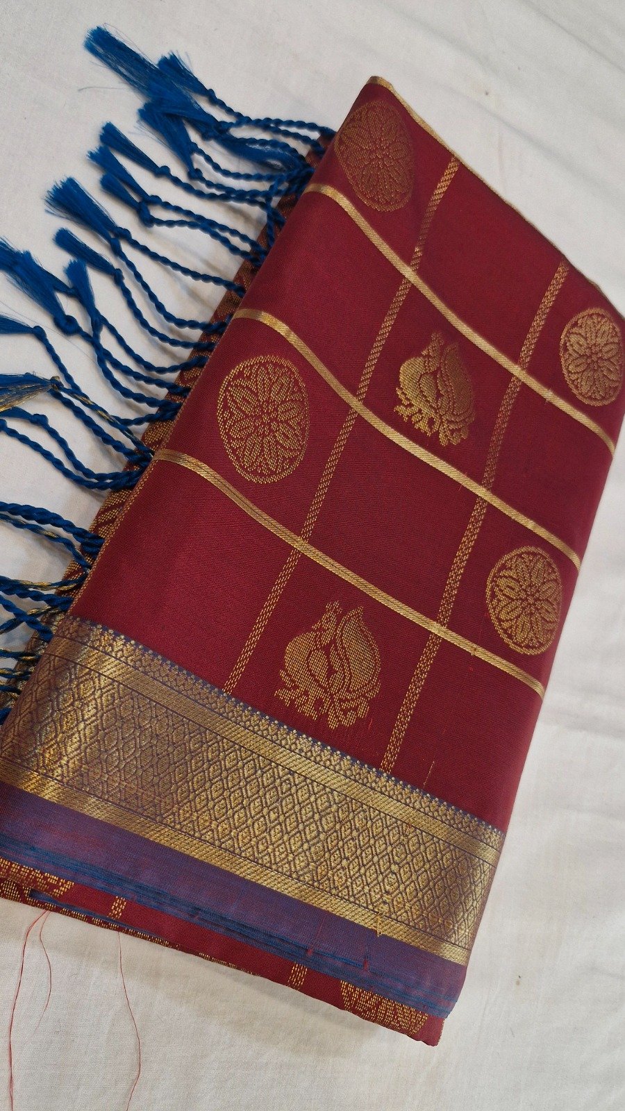 Peacock Designer Dark Maroon With Purple Premium Semi Silk Saree Peacock Designer Dark Maroon With Purple Premium Semi Silk Saree