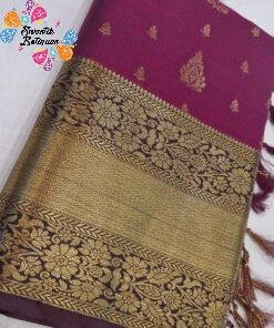 Floral Designer Deep Pink And Purple Premium Semi Silk Saree
