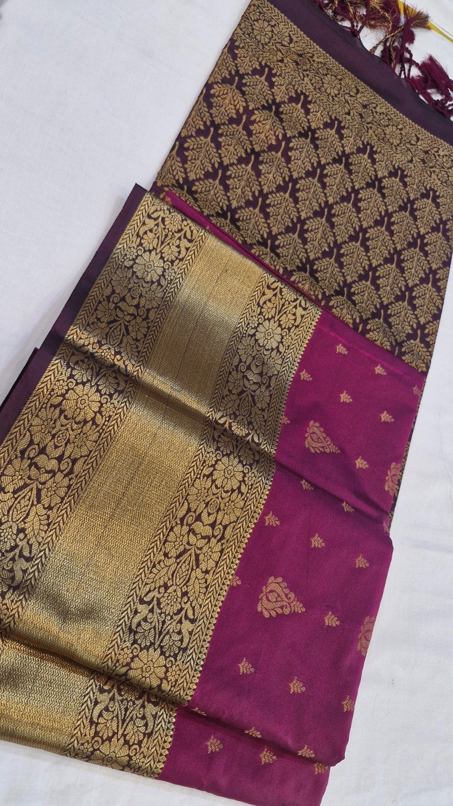 Floral Designer Deep Pink And Purple Premium Semi Silk Saree Floral Designer Deep Pink And Purple Premium Semi Silk Saree - Image 3