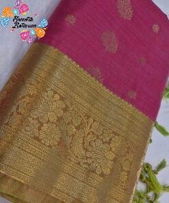 Floral Designer Magenta And Yellow Premium Semi Silk Saree