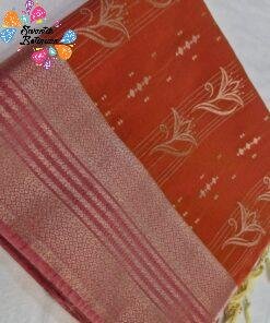 Floral Designer Royal Orange With Peach Premium Semi Silk Saree Floral Designer Royal Orange With Peach Premium Semi Silk Saree