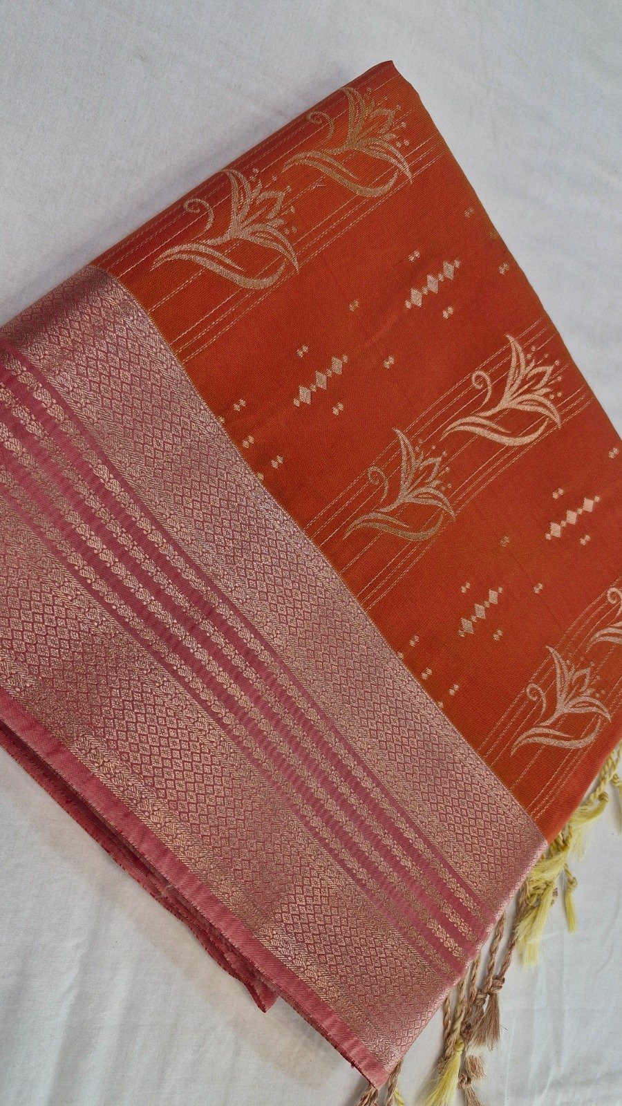 Floral Designer Royal Orange With Peach Premium Semi Silk Saree Floral Designer Royal Orange With Peach Premium Semi Silk Saree - Image 3