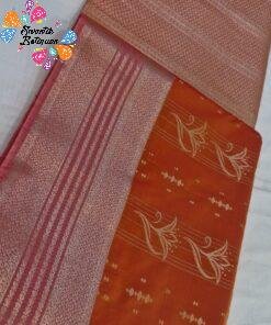 Floral Designer Royal Orange With Peach Premium Semi Silk Saree Floral Designer Royal Orange With Peach Premium Semi Silk Saree