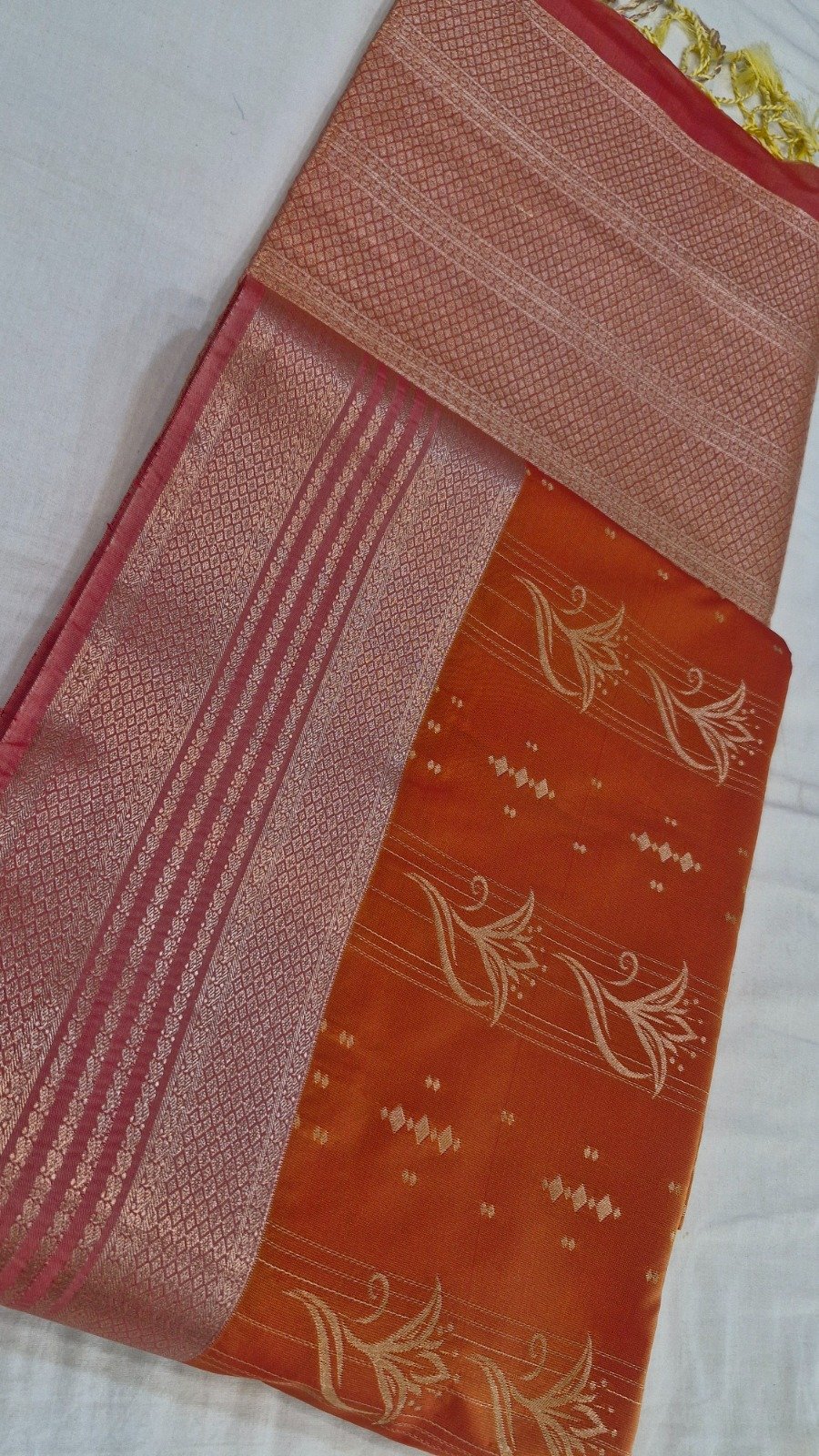 Floral Designer Royal Orange With Peach Premium Semi Silk Saree Floral Designer Royal Orange With Peach Premium Semi Silk Saree - Image 6
