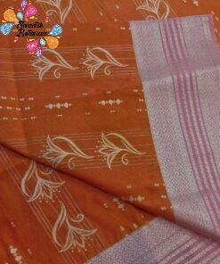 Floral Designer Royal Orange With Peach Premium Semi Silk Saree Floral Designer Royal Orange With Peach Premium Semi Silk Saree