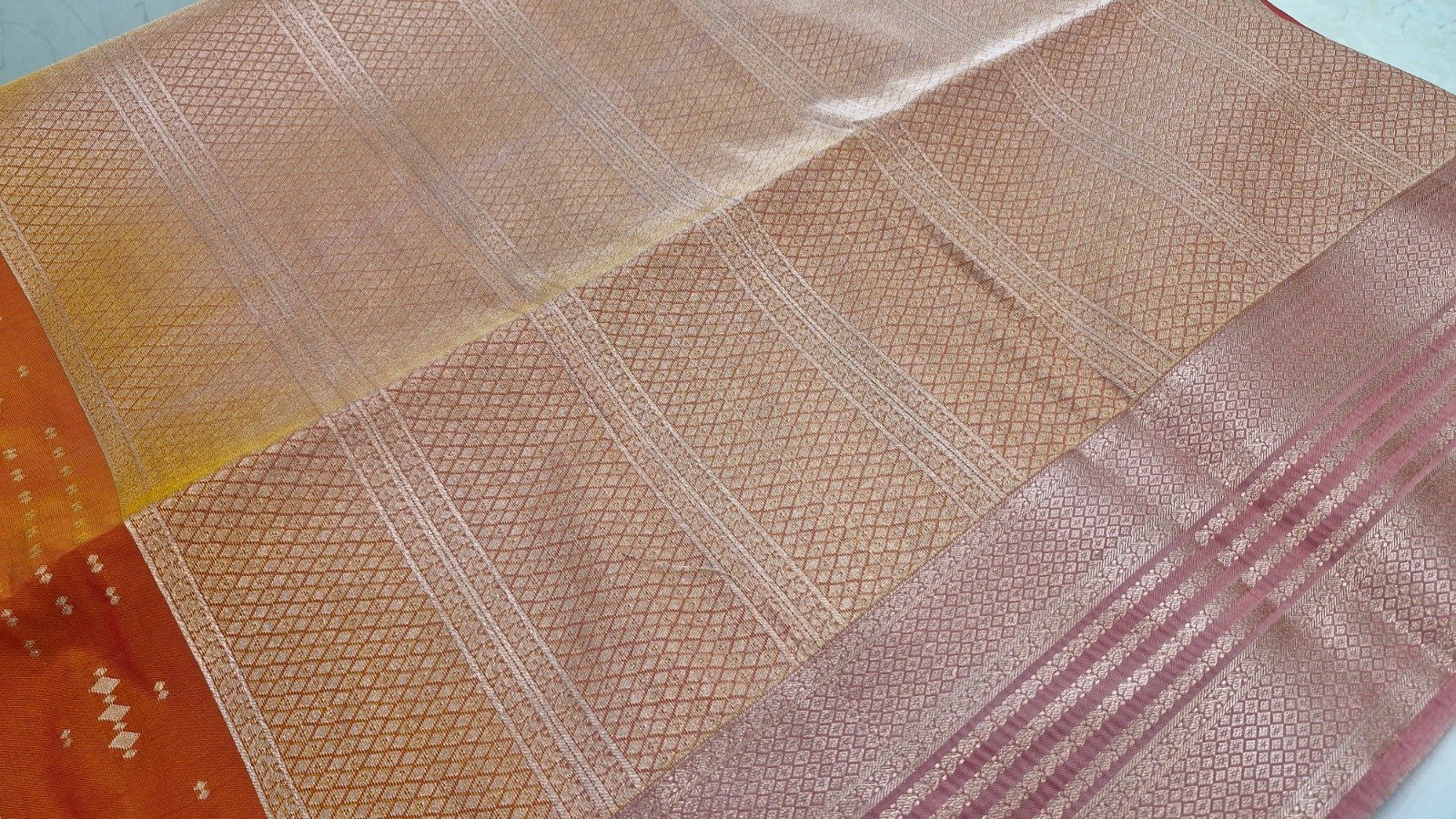 Floral Designer Royal Orange With Peach Premium Semi Silk Saree Floral Designer Royal Orange With Peach Premium Semi Silk Saree - Image 5