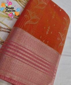 Floral Designer Royal Orange With Peach Premium Semi Silk Saree