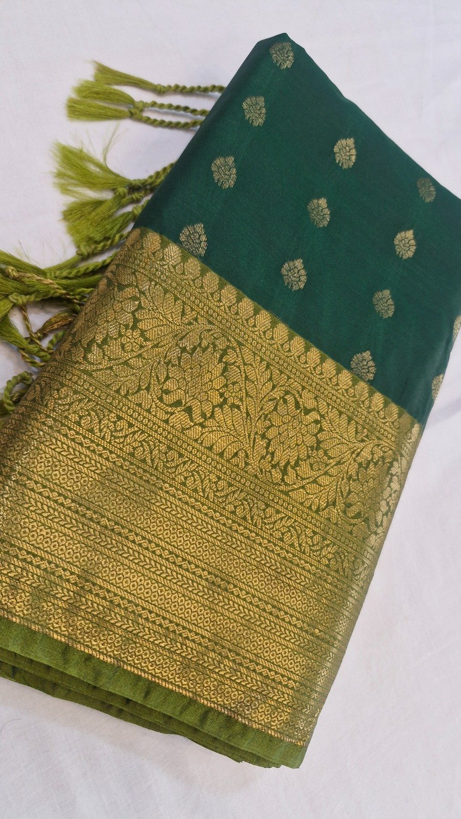 Gold Weave Designer Dark Green And Olive Green Premium Semi Silk Saree Gold Weave Designer Dark Green And Olive Green Premium Semi Silk Saree