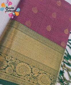 Floral Designer Onion Pink With Dark Green Premium Semi Silk Saree