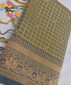 Peacock Designer Sage Green With Peacock Blue Premium Semi Silk Saree