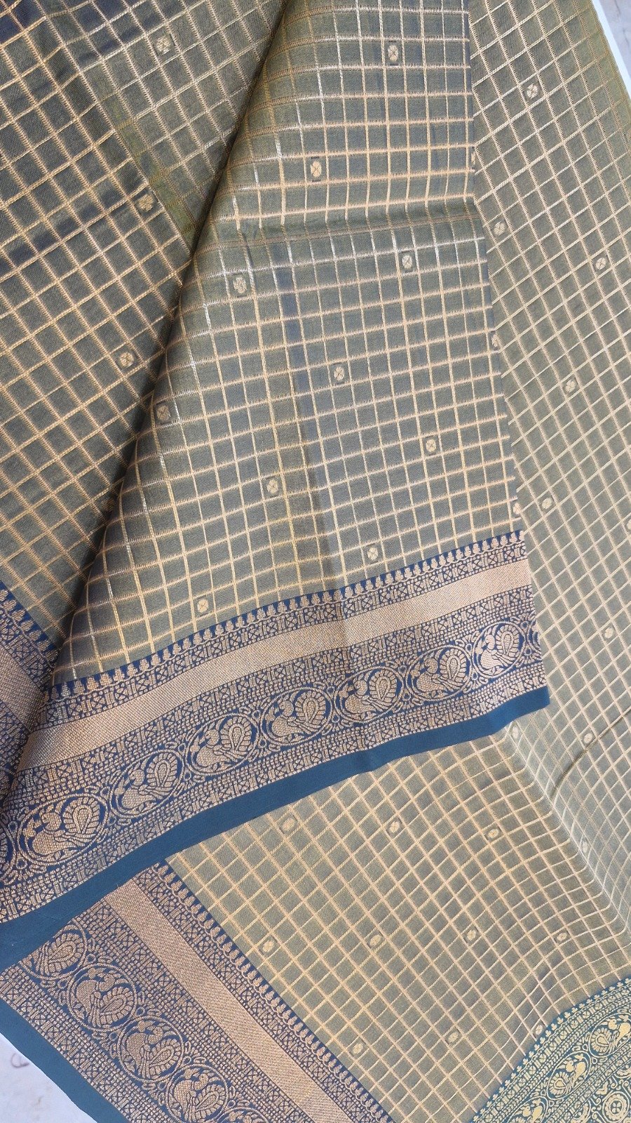 Peacock Designer Sage Green With Peacock Blue Premium Semi Silk Saree Peacock Designer Sage Green With Peacock Blue Premium Semi Silk Saree - Image 5
