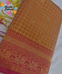 Premium Peacock Designer Mustard Gold With Deep Magenta Pink With Rich Gold Zari Work Semi Silk Saree