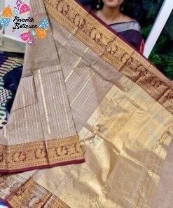Taupe Brown with Deep Maroon and Antique Gold Zari Work Border Premium Kanchi Cotton Saree with Rich Pallu Taupe Brown with Deep Maroon and Antique Gold Zari Work Border Premium Kanchi Cotton Saree with Rich Pallu