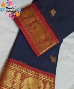 Black And Maroon With Gold Zari Border Premium Kanchi Cotton Saree with Rich Pallu