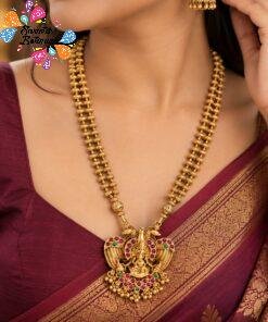Premium Lakshmi Designer Pink With Green Stone Mixed Matte Finished Necklace