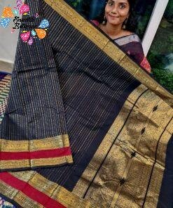 Black With Deep Red Antique Gold Zari Border Premium Kanchi Cotton Saree with Rich Pallu