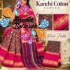 Wine Purple With Pink Border Premium Kanchi Cotton Saree with Rich Pallu Wine Purple With Pink Border Premium Kanchi Cotton Saree with Rich Pallu